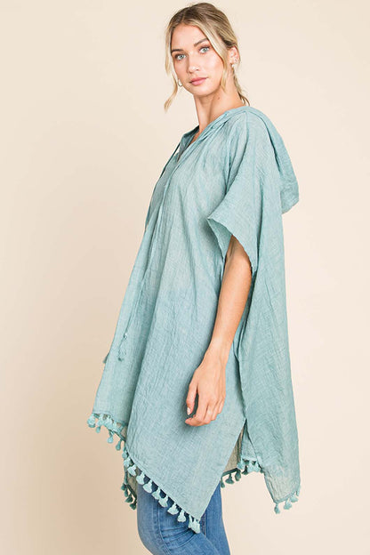 Cotton Bleu by Nu Label Tassel Hem Hooded Cover Up - UrbanEthereal