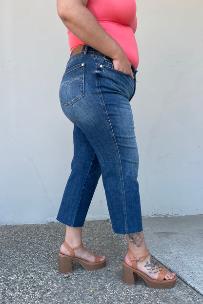 Judy Blue Renee Full Size Medium Wash Wide Leg Cropped Jeans - UrbanEthereal