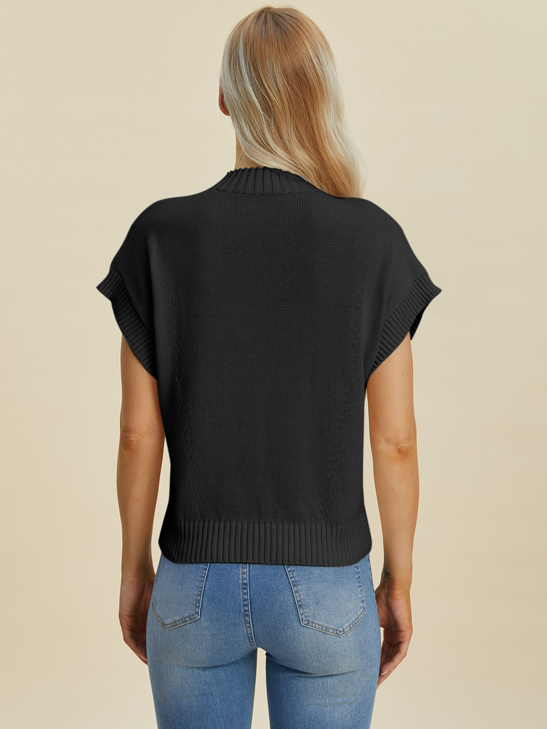 Double Take Full Size Mock Neck Short Sleeve Sweater - UrbanEthereal