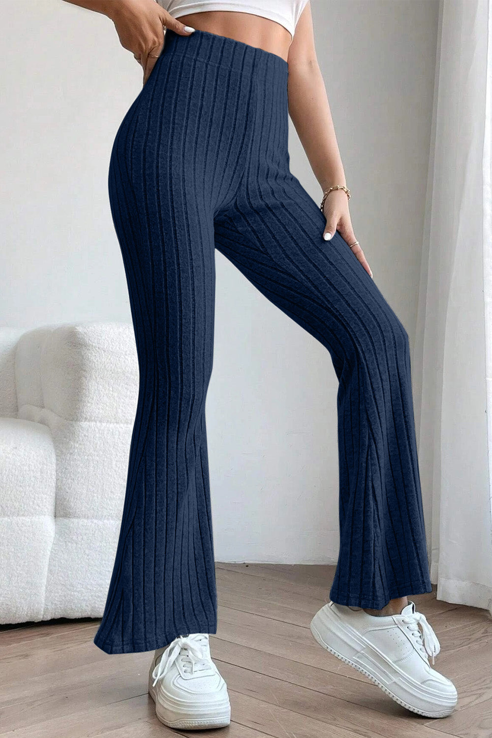 Basic Bae Full Size Ribbed High Waist Flare Pants - UrbanEthereal