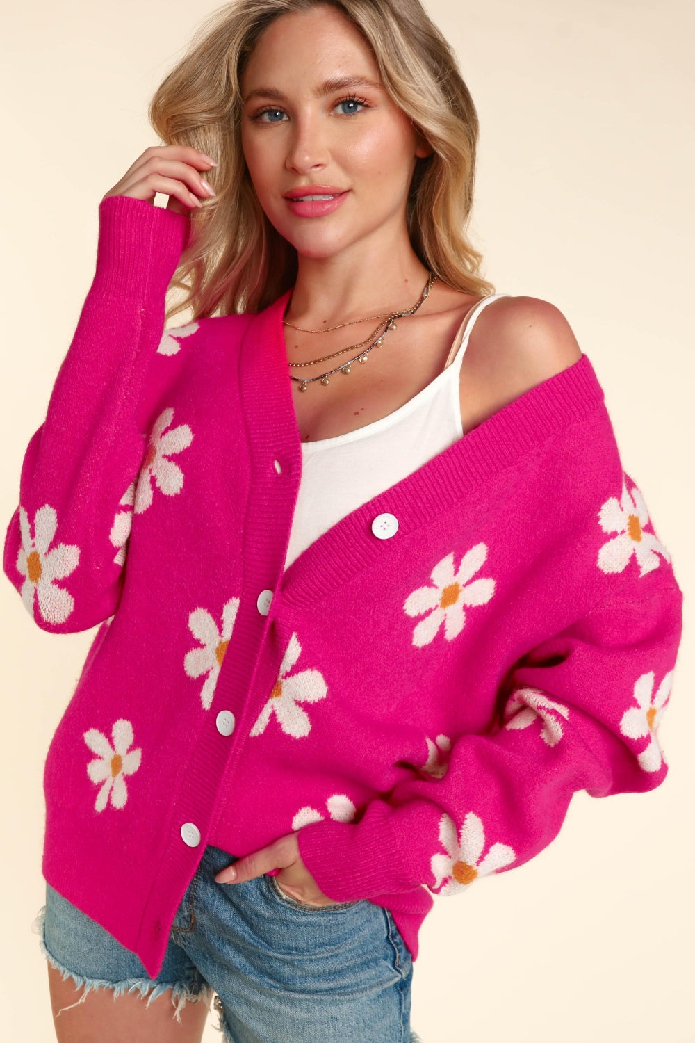 Haptics Full Size Daisy Floral Button Down Long Sleeve Cardigan - UrbanEthereal