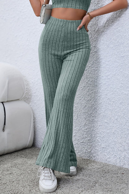 Basic Bae Full Size Ribbed High Waist Flare Pants - UrbanEthereal