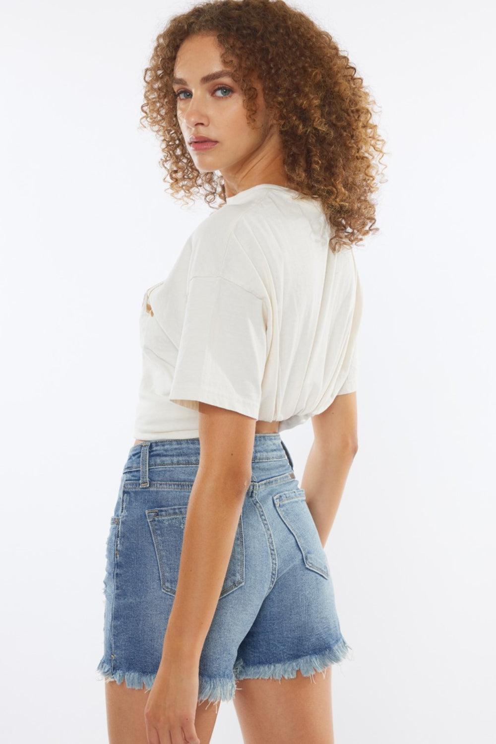 Kancan High Rise Frayed Hem Denim Shorts - UrbanEthereal