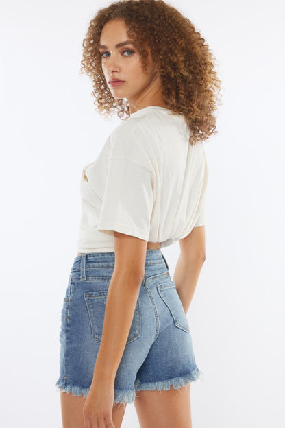 Kancan High Rise Frayed Hem Denim Shorts - UrbanEthereal