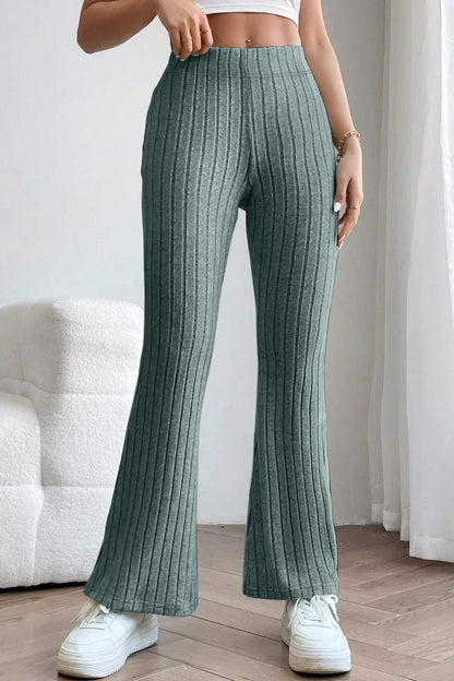 Basic Bae Full Size Ribbed High Waist Flare Pants - UrbanEthereal