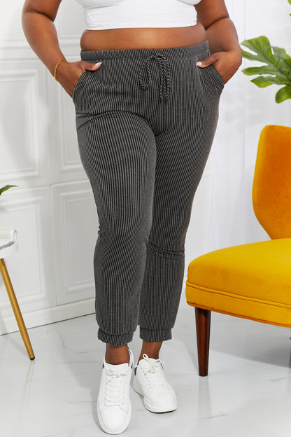 Blumin Apparel Full Size Easy Living Ribbed Joggers - UrbanEthereal