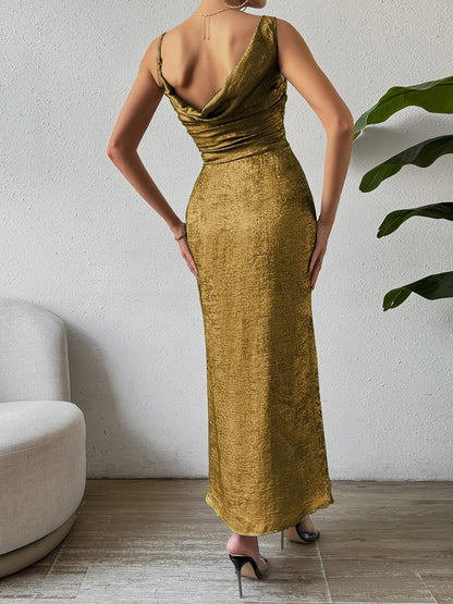 Honey Asymmetric Neck Sleeveless Midi Dress