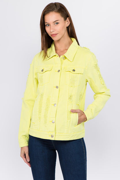 American Bazi Distressed Back Button Down Denim Jacket - UrbanEthereal