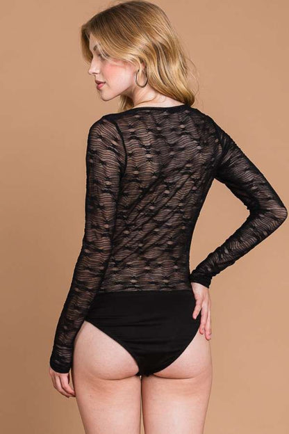 Culture Code Round Neck Mesh Perspective Bodysuit - UrbanEthereal