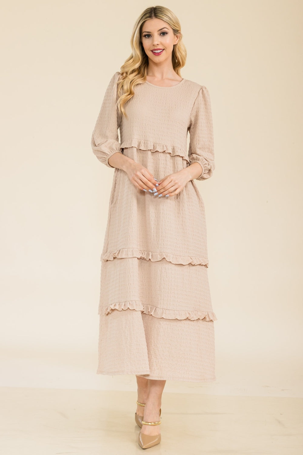 Celeste Full Size Tiered-Ruffle Midi Dress - UrbanEthereal