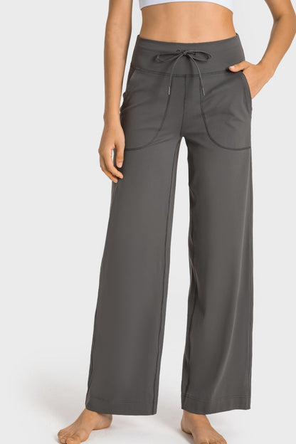 Drawstring Waist Wide Leg Sports Pants with Pockets - UrbanEthereal