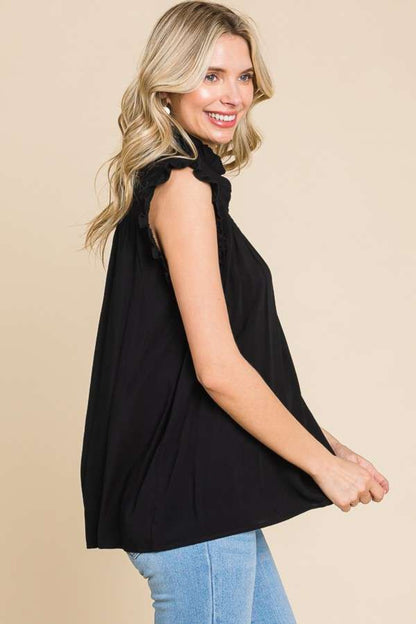 Culture Code Full Size Frill Edge Smocked Sleeveless Top - UrbanEthereal