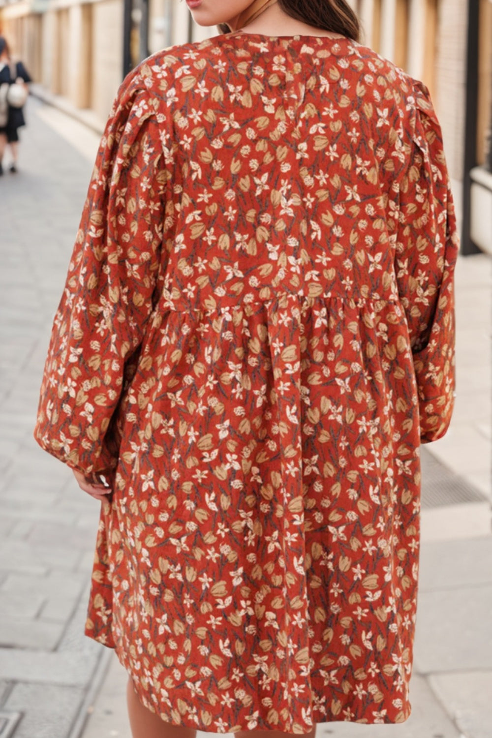 Plus Size Floral Round Neck Dress - UrbanEthereal