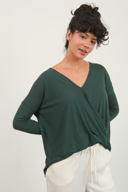 HYFVE Draped Drop Shoulder Long Sleeve Top