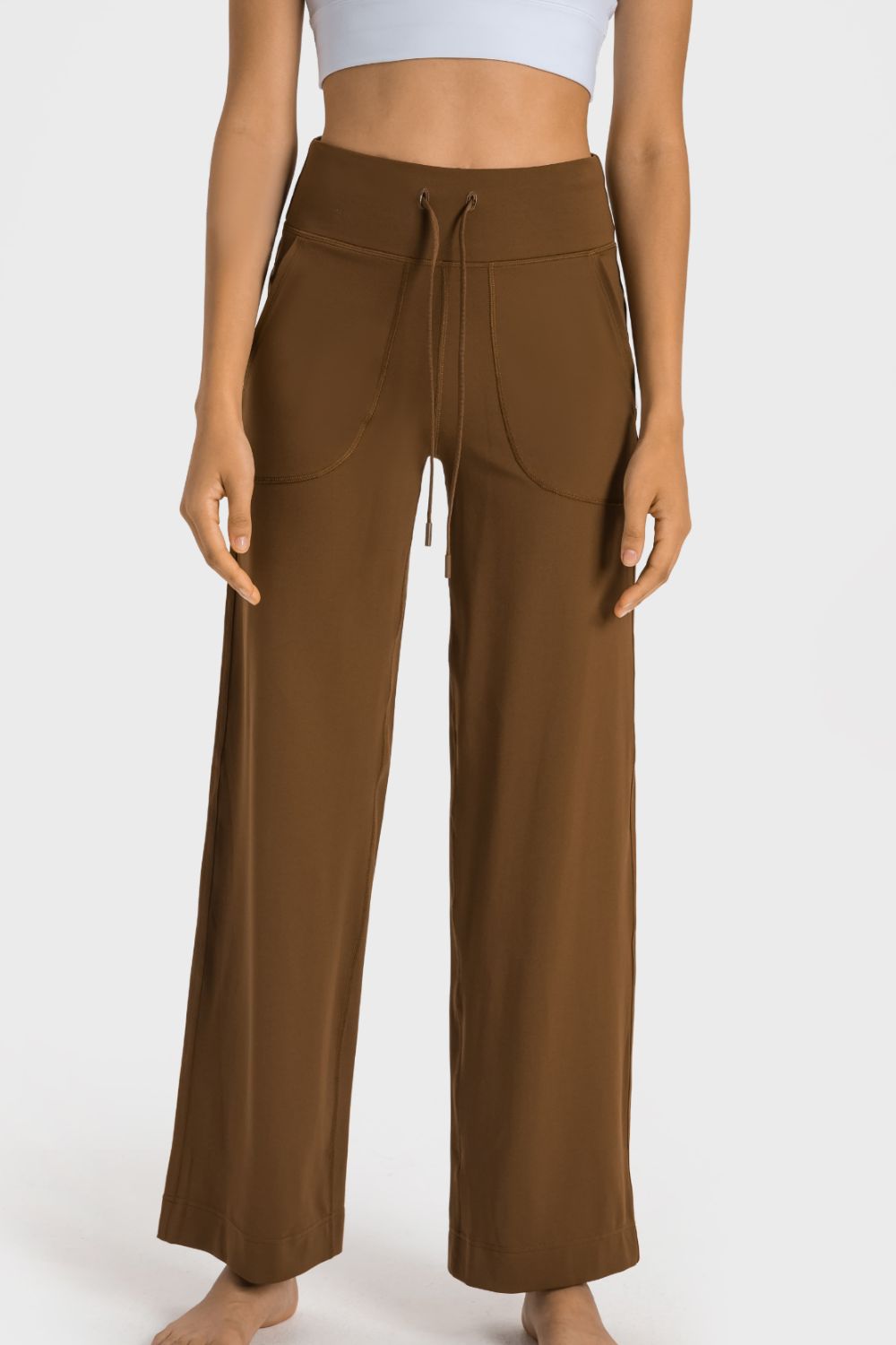 Drawstring Waist Wide Leg Sports Pants with Pockets - UrbanEthereal