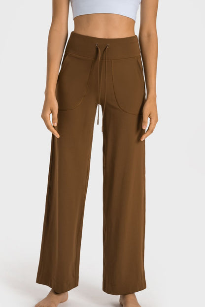 Drawstring Waist Wide Leg Sports Pants with Pockets - UrbanEthereal