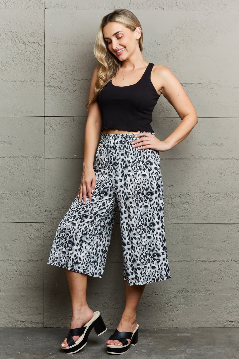 Ninexis Leopard High Waist Flowy Wide Leg Pants with Pockets - UrbanEthereal