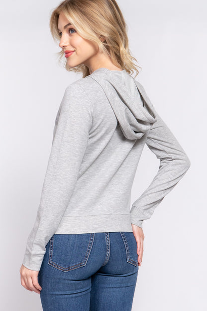 ACTIVE BASIC CALIFORNIA Zip Up Drawstring Long Sleeve Hoodie - UrbanEthereal
