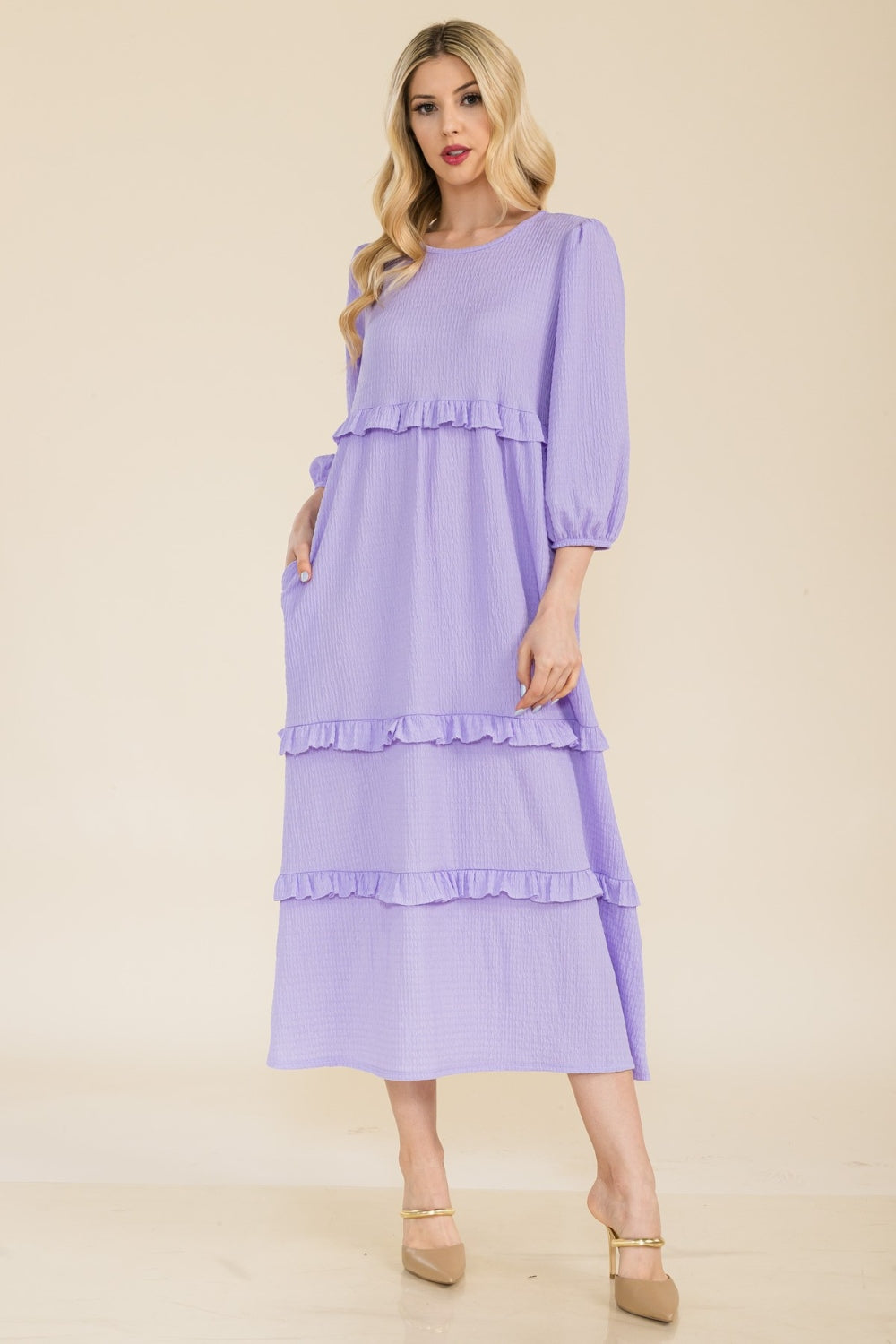 Celeste Full Size Tiered-Ruffle Midi Dress - UrbanEthereal