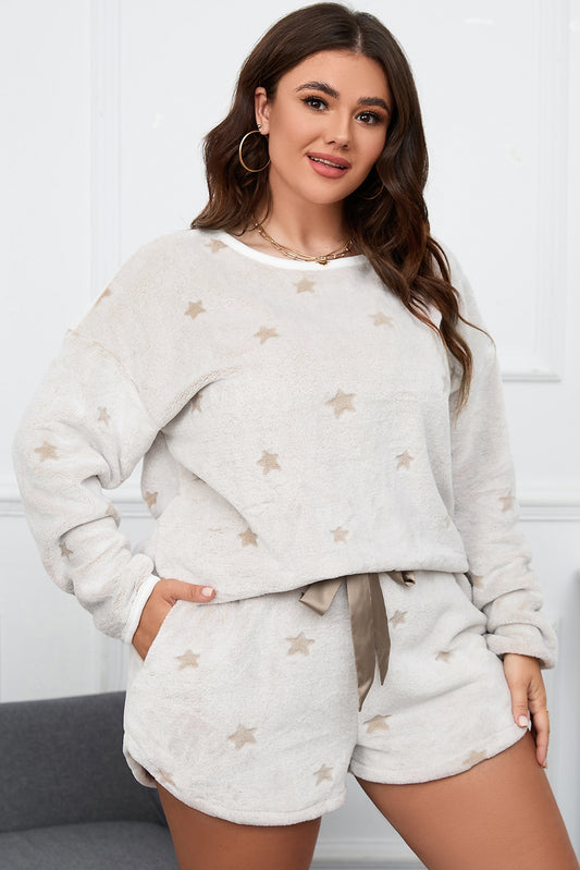 Plus Size Star Dropped Shoulder Top and Shorts Lounge Set - UrbanEthereal