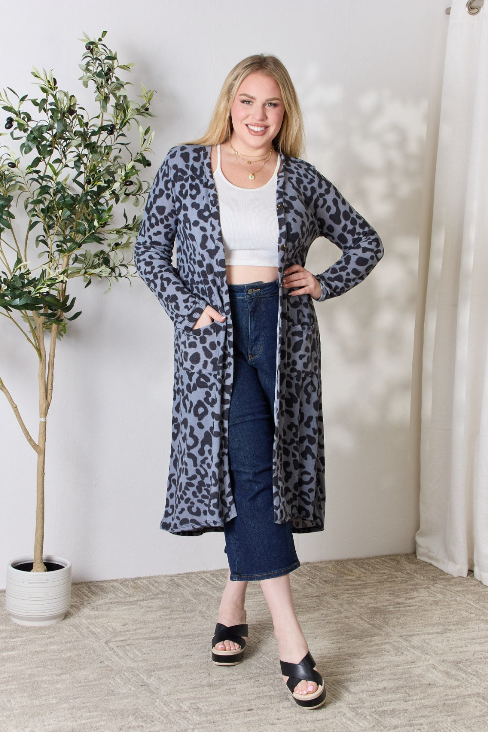 Celeste Full Size Button Up Animal Print Cardigan - UrbanEthereal