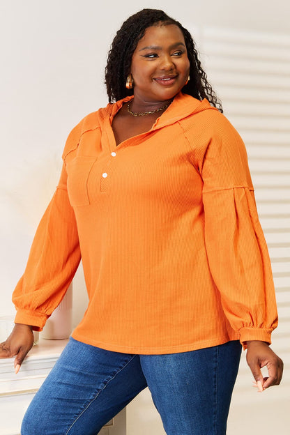 Basic Bae Side Slit Buttoned Waffle Knit Hoodie - UrbanEthereal