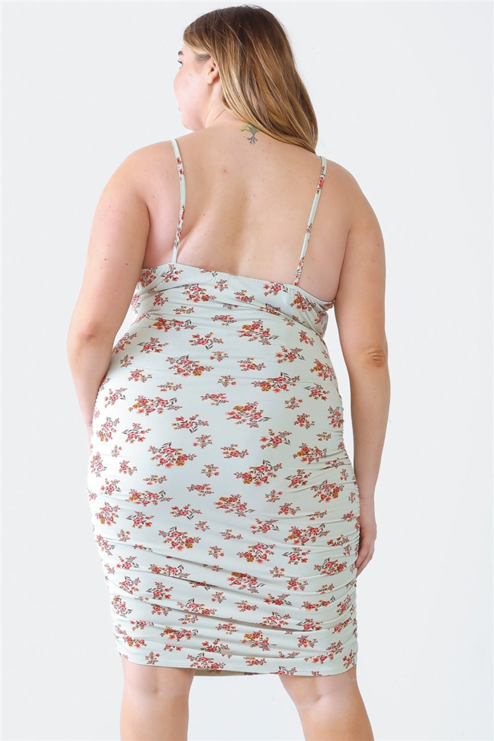 Blue Leopard Plus Size Ruched Floral Square Neck Cami Dress - UrbanEthereal