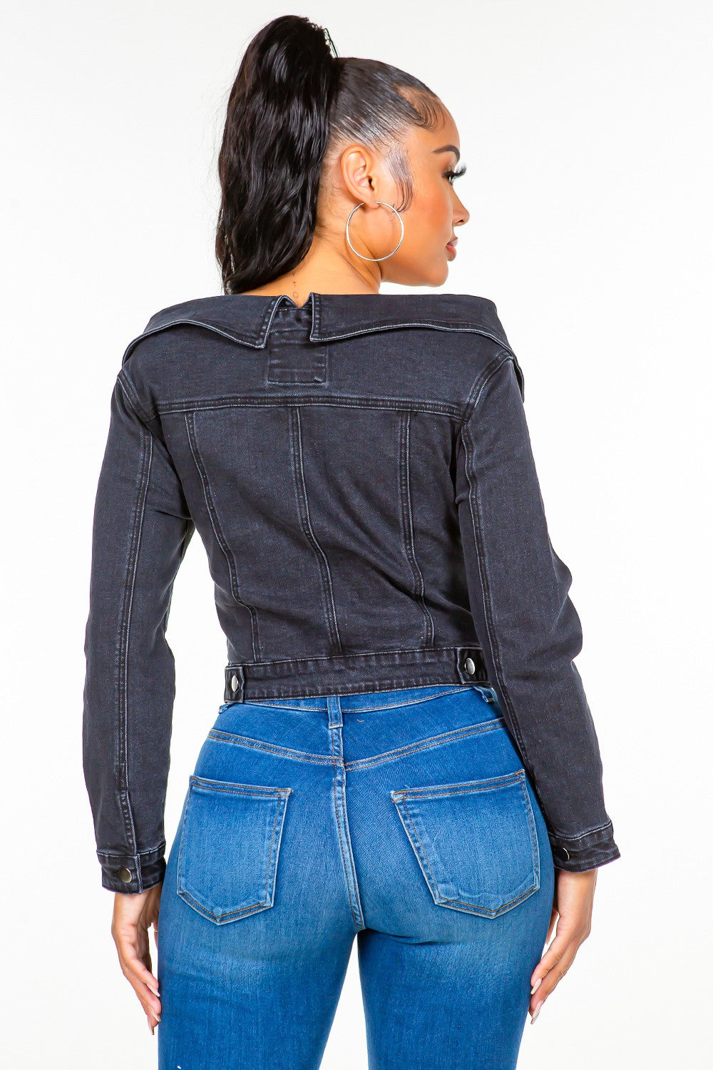 American Bazi Off Shoulder Lace Up Denim Jacket - UrbanEthereal