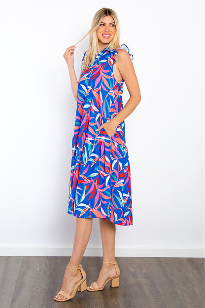 Be Stage Print Ruffled Midi Dress with Pockets - UrbanEthereal