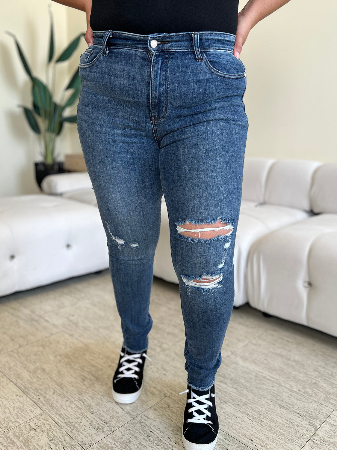 Judy Blue Full Size High Waist Distressed Skinny Jeans - UrbanEthereal