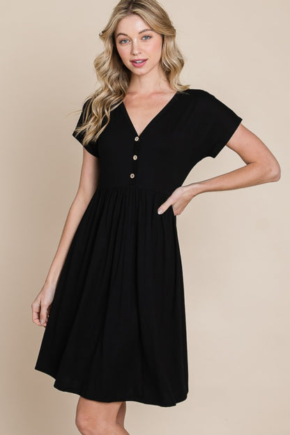 BOMBOM V-Neck Short Sleeve Dress - UrbanEthereal