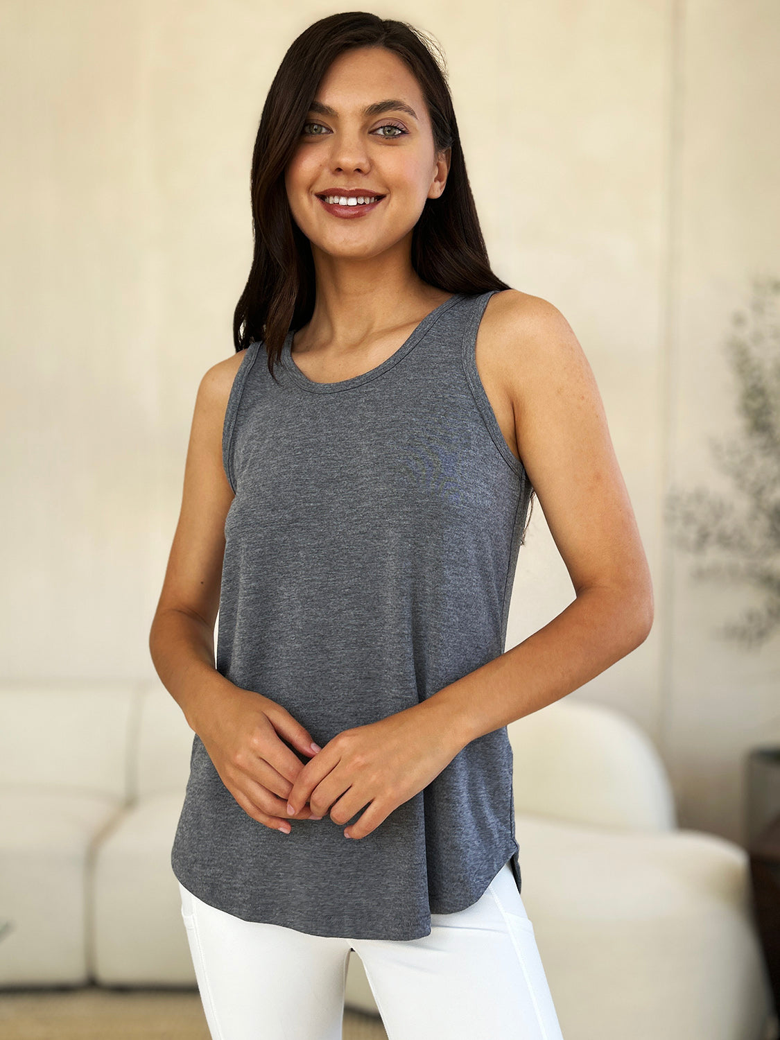 Basic Bae Full Size Round Neck Curved Hem Tank - UrbanEthereal