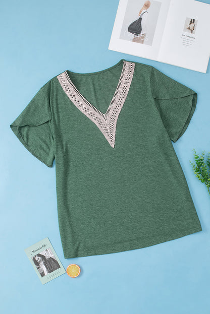 Plus Size V-Neck Petal Sleeve Blouse - UrbanEthereal