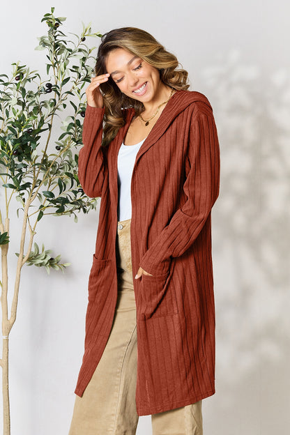Basic Bae Full Size Hooded Sweater Cardigan - UrbanEthereal
