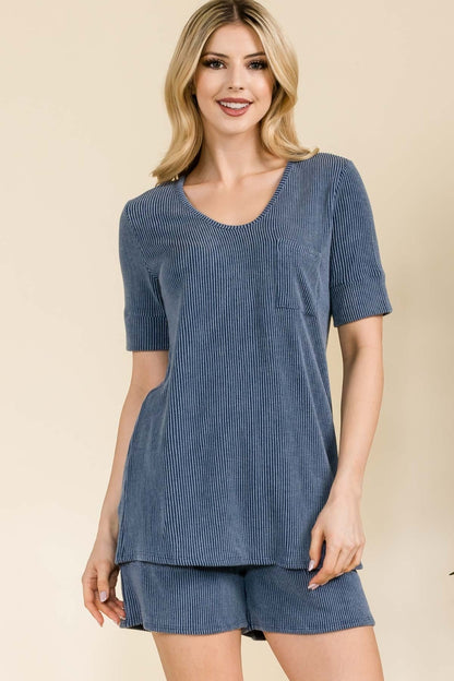 Celeste Full Size Rib Short Sleeve T-Shirt and Shorts Set - UrbanEthereal