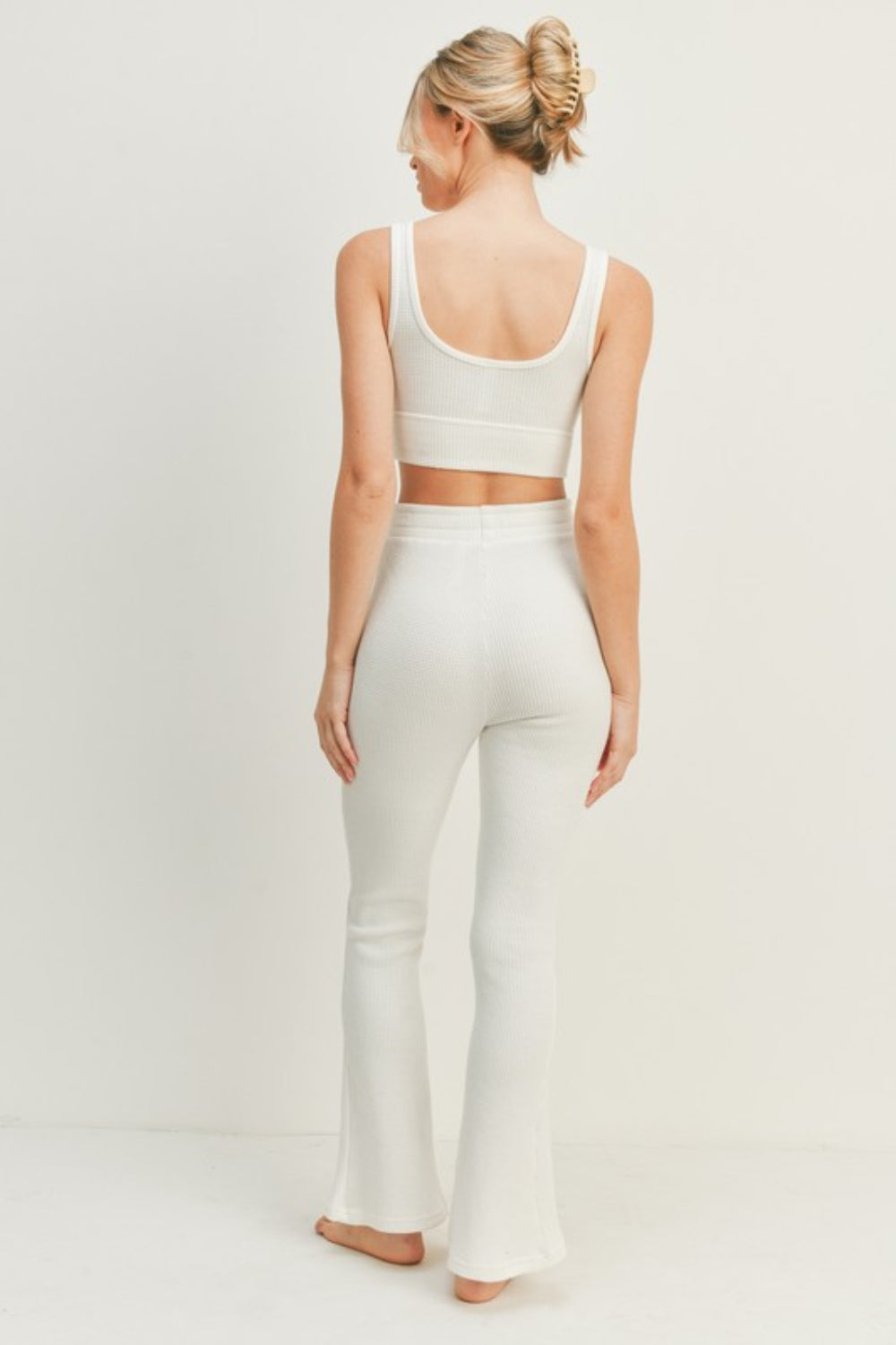Kimberly C Waffle Tank and High Waist Flare Pants Set - UrbanEthereal
