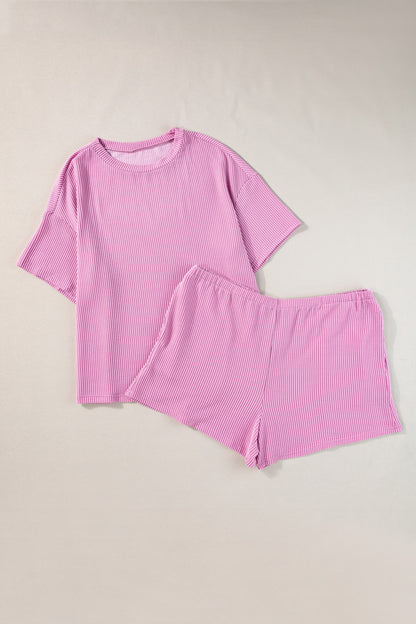 Plus Size Round Neck Short Sleeve Top and Shorts Set - UrbanEthereal