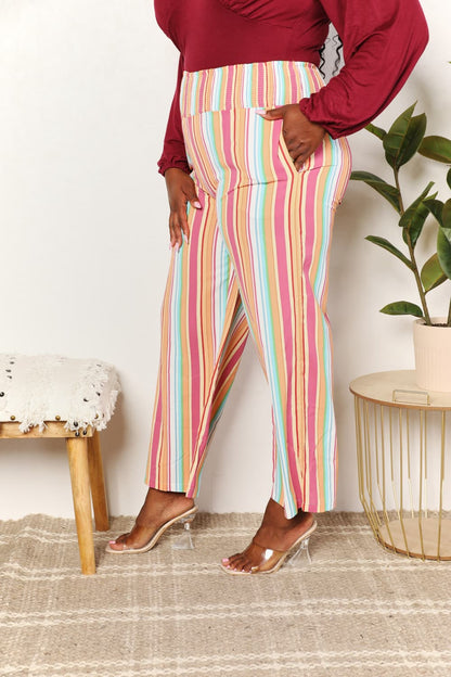 Double Take Striped Smocked Waist Pants with Pockets - UrbanEthereal