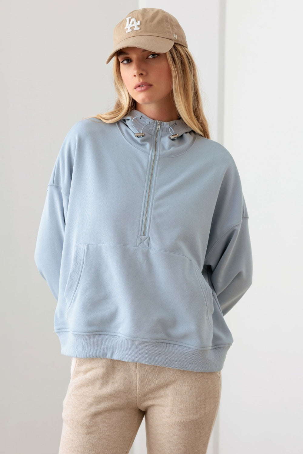 Le Lis Half Zip Drawstring Mock Neck Hoodie - UrbanEthereal