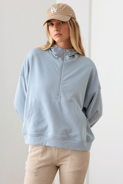 Le Lis Half Zip Drawstring Mock Neck Hoodie - UrbanEthereal