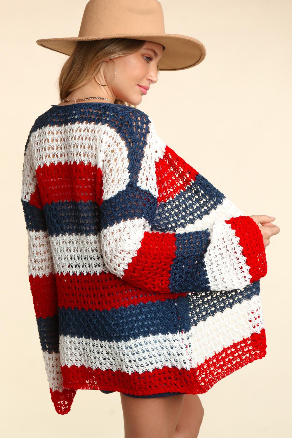Haptics Full Size Open Front Long Sleeve Stripe Cardigan - UrbanEthereal