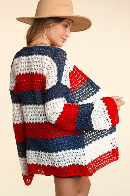 Haptics Full Size Open Front Long Sleeve Stripe Cardigan - UrbanEthereal