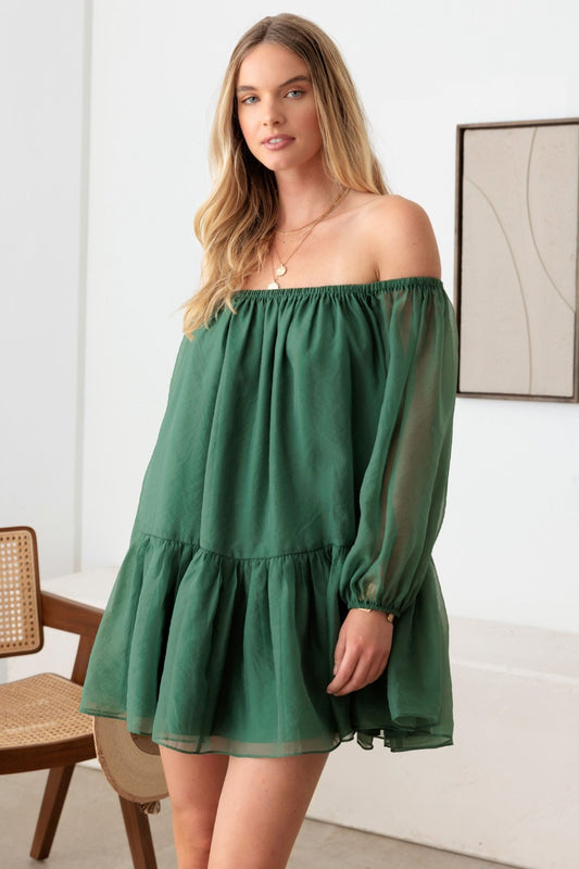 Le Lis Organza Off Shoulder Puff Sleeve Mini Dress - UrbanEthereal