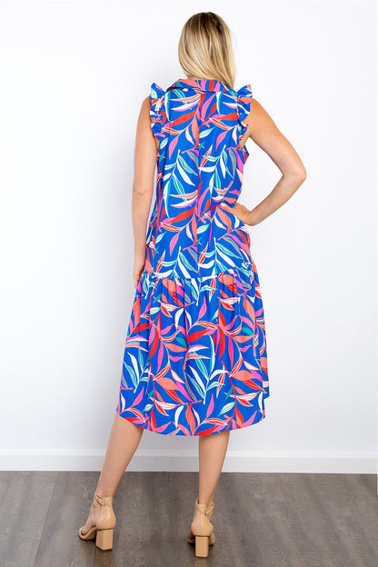 Be Stage Print Ruffled Midi Dress with Pockets - UrbanEthereal