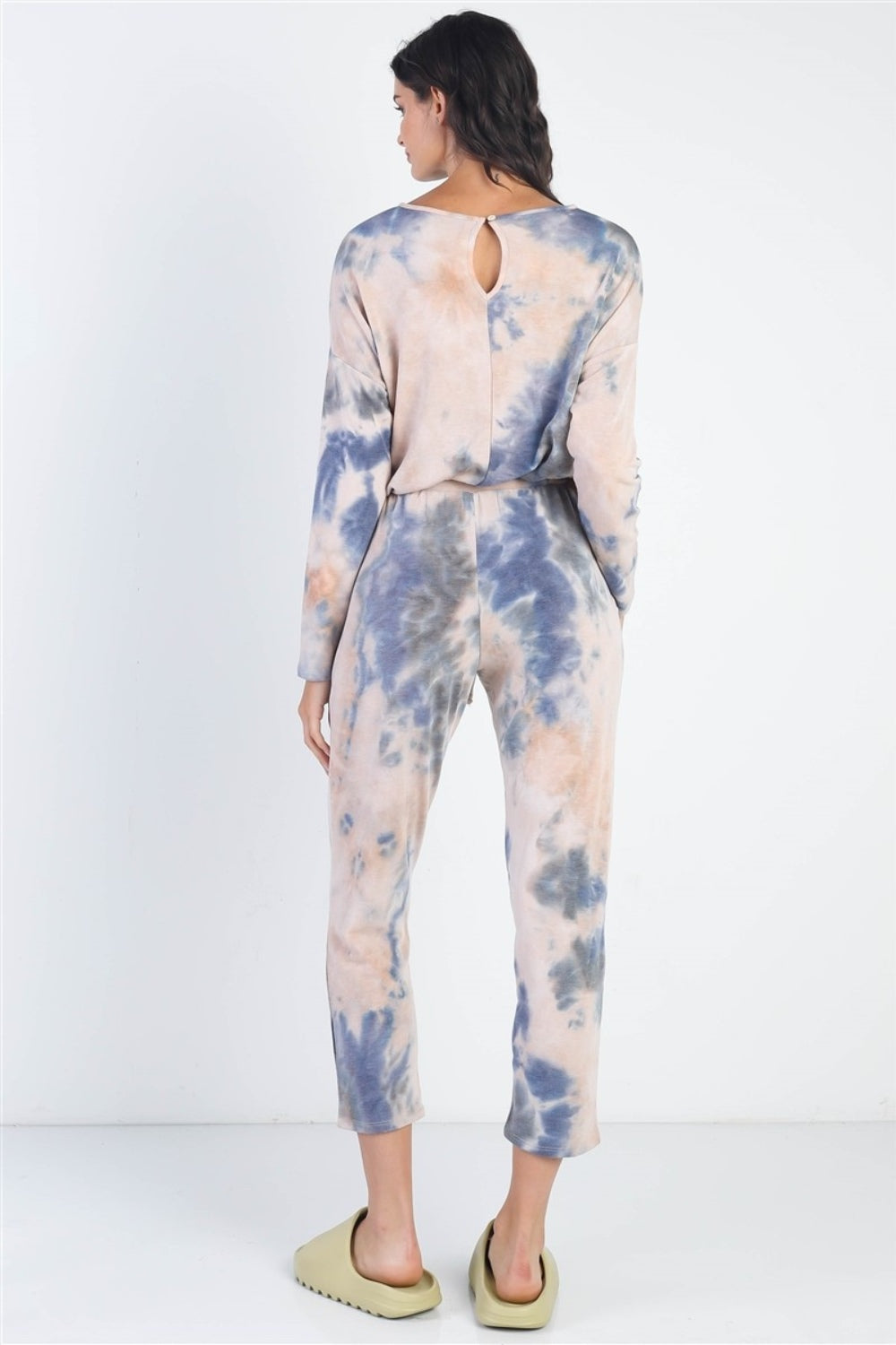 Cherish Apparel Tie-Dye Round Neck Long Sleeve Jumpsuit - UrbanEthereal