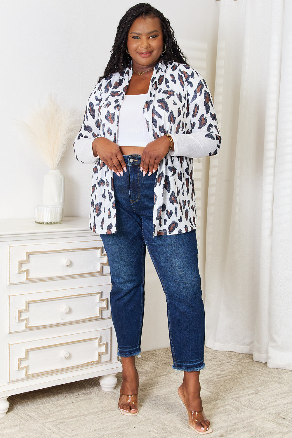 Double Take Leopard Long Sleeve Cardigan - UrbanEthereal