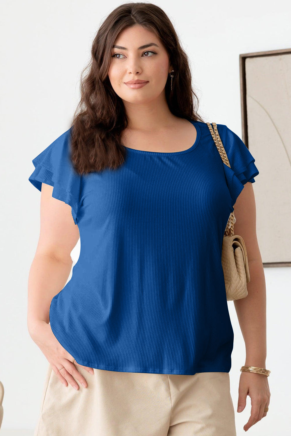 Gilli Plus Size Short Fluttery Sleeve Round Neck Top - UrbanEthereal