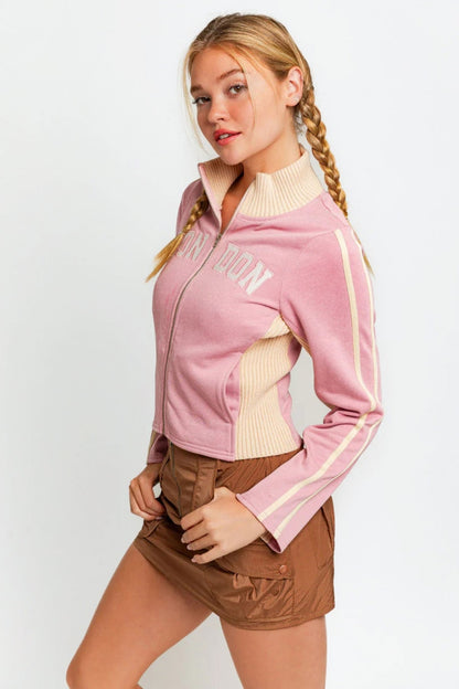 Le Lis Long Sleeve Mock Neck LONDON Embroidered Jacket - UrbanEthereal