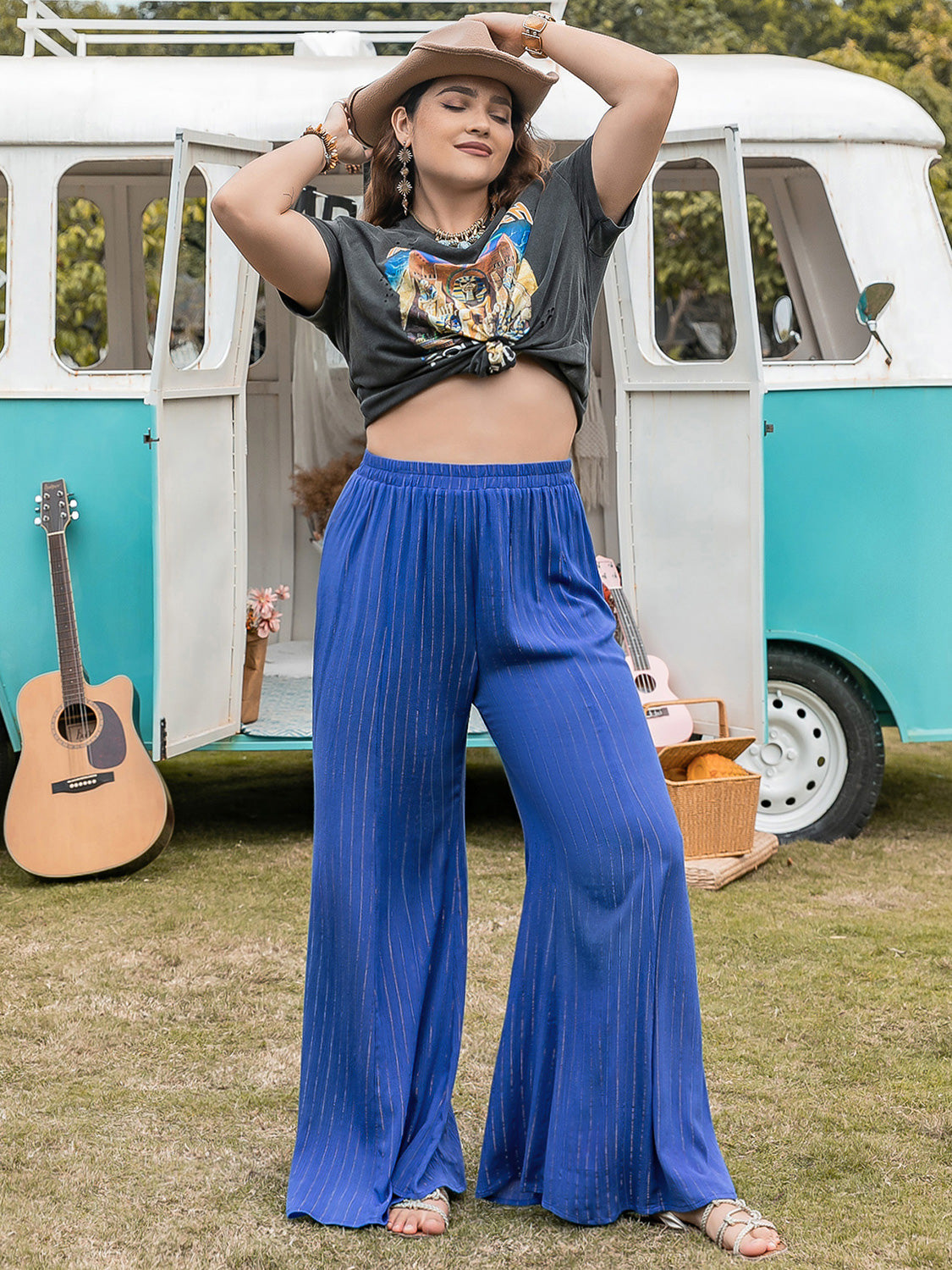 Plus Size Striped Wide-Leg Pants - UrbanEthereal