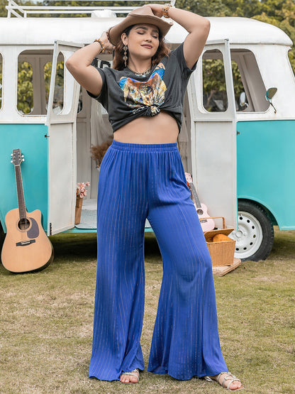 Plus Size Striped Wide-Leg Pants - UrbanEthereal